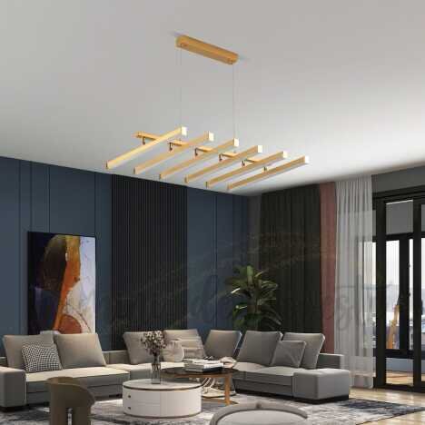 Candelabru LED 144W Lines Gold, LED inclus, 7 surse de iluminare, Telecomanda, Dimabil, Lumina: Cald