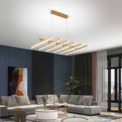 Candelabru LED 144W Lines Gold, LED inclus, 7 surse de iluminare, Telecomanda, Dimabil, Lumina: Cald