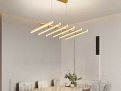 Candelabru LED 144W Lines Gold, LED inclus, 7 surse de iluminare, Telecomanda, Dimabil, Lumina: Cald